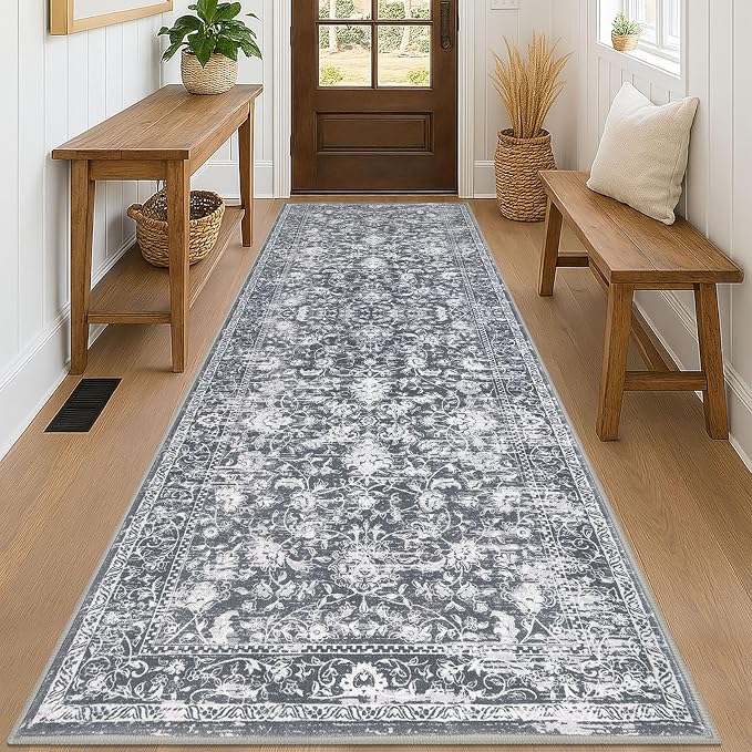 KILOCOCO Hallway Runner 3x8 Rug Runner Printed Vintage Floral Washable Kitchen by Kilococo