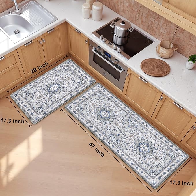 Boho Kitchen Mats for Floor 2 Piece Set Anti Fatigue Cushioned PVC Kitchen Rugs - Image 2