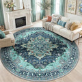 RELEANY Area Rugs Round 8ft Washable Non-Slip, Floral Vintage Distress by RELEANY