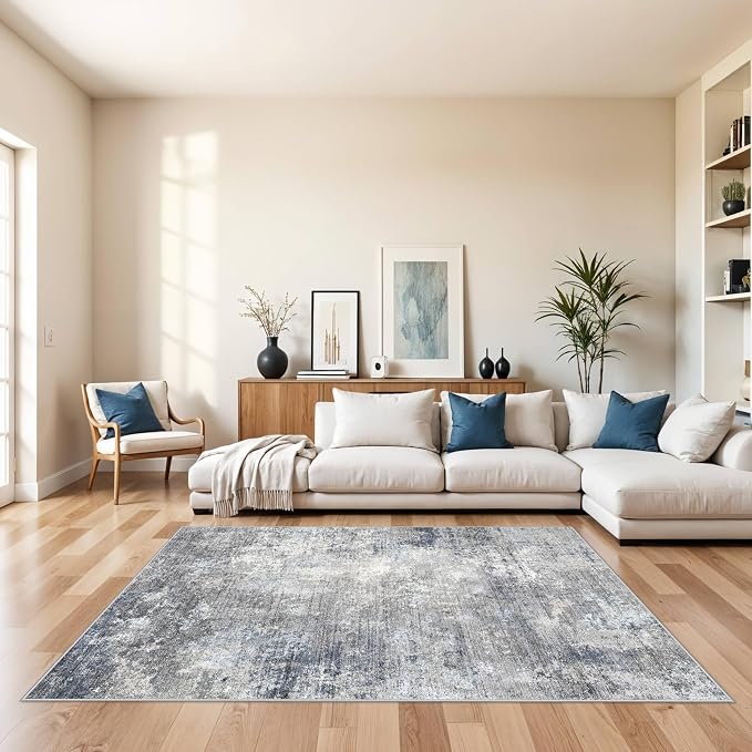 5x7 Washable Area Rug – Modern Neutral Abstract Rug by BYYVOORugsforYourHome