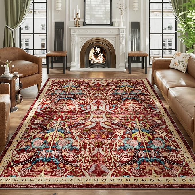 AMTOVO 6x9 Washable Area Rugs for Living Room, Non-Slip Large Soft Boho Floral - Image 3