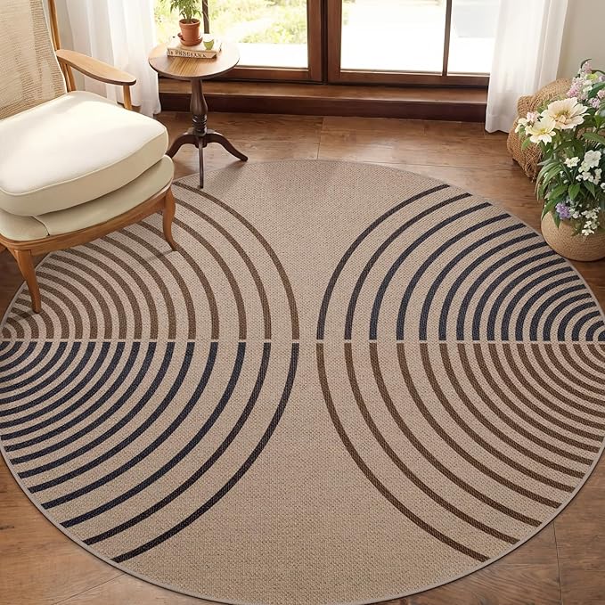 Tangsoo Modern Rainbow Round Rug 4ft Easy Jute Washable Rugs Ultra Thin Dark - Image 2