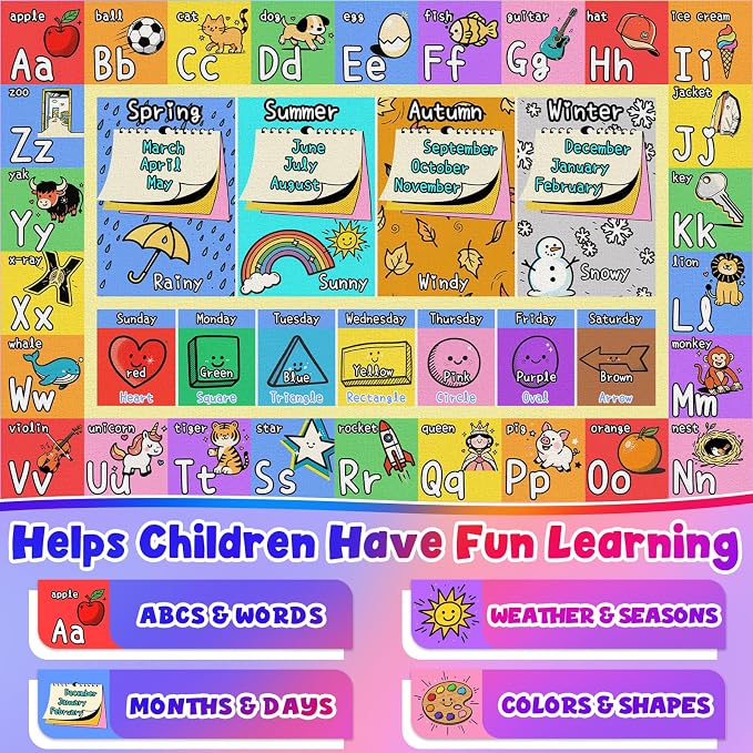 Large Classroom Rug Elementary 9x12 | Soft, Non-Slip & Washable Kids Play Mat | - Image 2