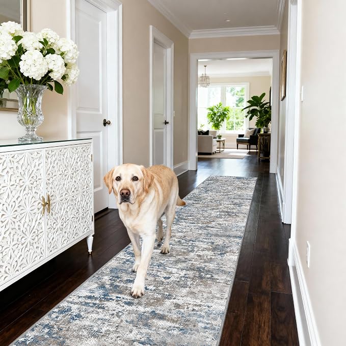 Runners for Hallways Ultra Non-Slip 2x8 Washable Kitchen Rug Abstract Tear and - Image 2