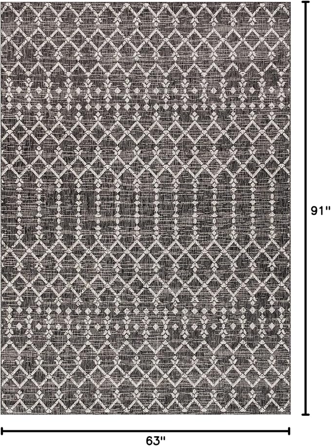 JONATHAN Y Moroccan Geometric Indoor Outdoor Area Rug 5X8 Black/Gray, Ourika - Image 2