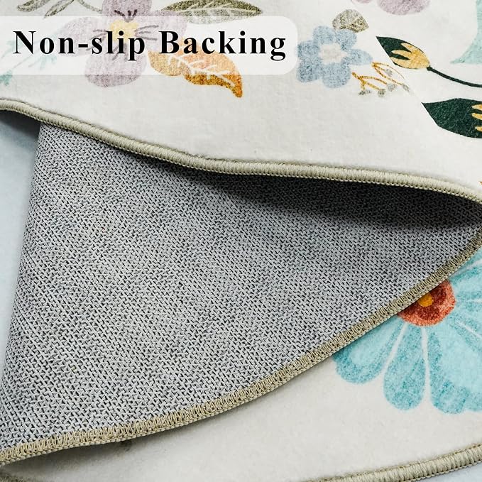 Washable Floral Round Rugs for Bedroom - Image 6