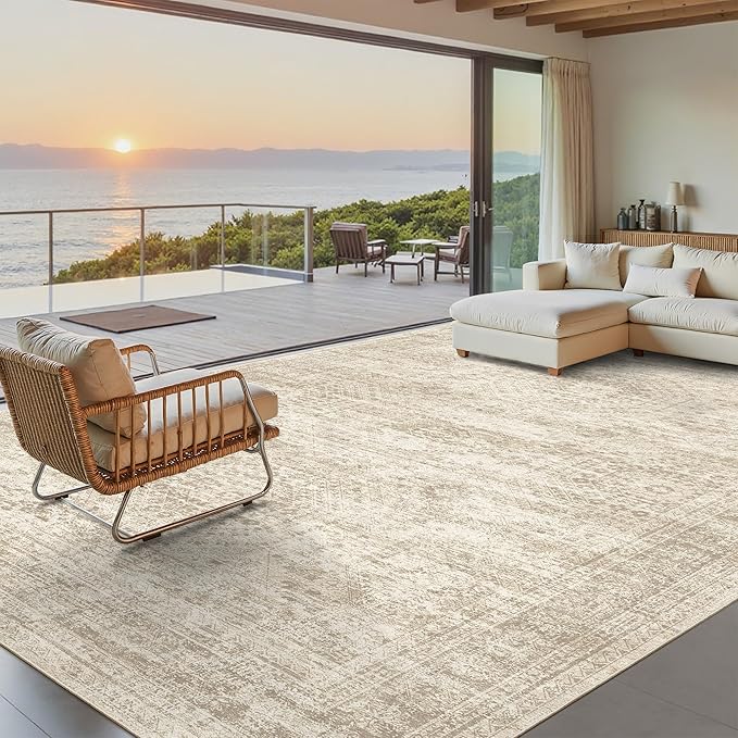 Soalmost 9x12 Area Rugs for Living Room, Non Slip Machine Washable Vintage Rugs - Image 3
