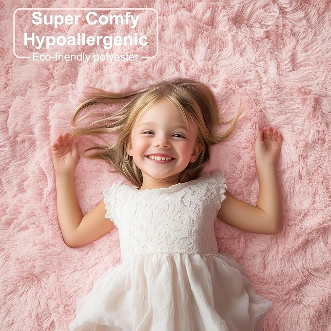 PAGISOFE Pink Fluffy Shag Machine Washable Area Rugs - Image 2