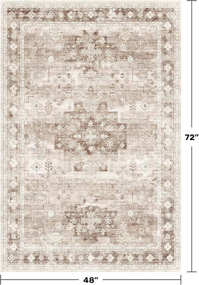 Hazo Haus Washable Neutral Farmhouse Living Room Rug, 4x6 Area Rugs - Image 2