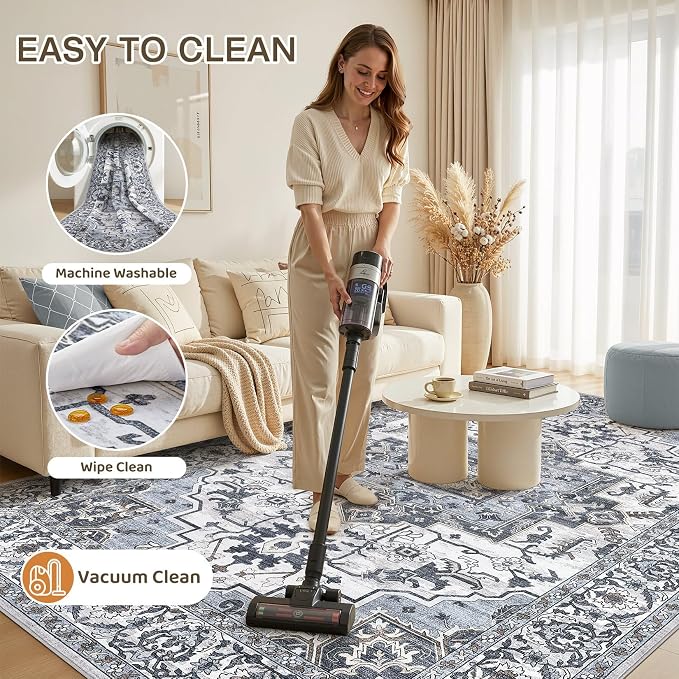 6x9 Area Rugs Living Room: Washable Vintage Rug Large Non-Slip Stain Resistant - Image 2