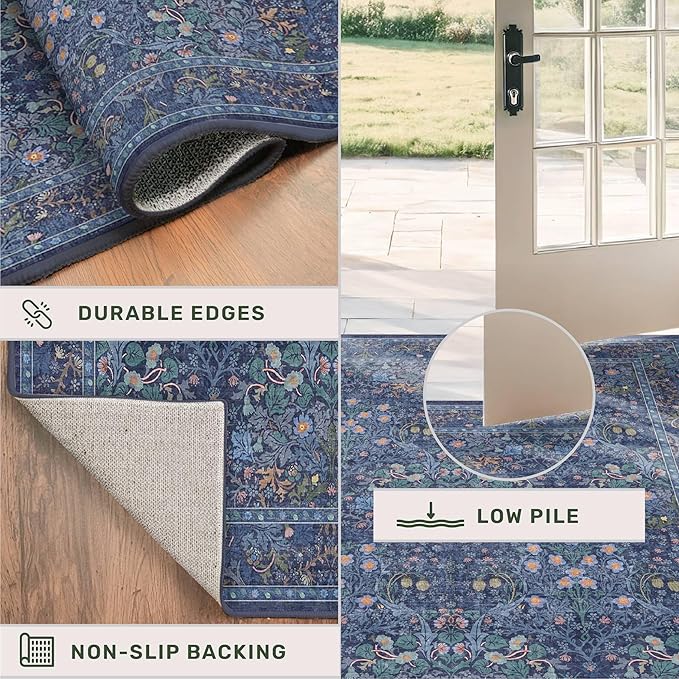 Hazo Haus Vintage Dark Blue Living Room Rug, 7x10 Washable Large Area Rugs - Image 5