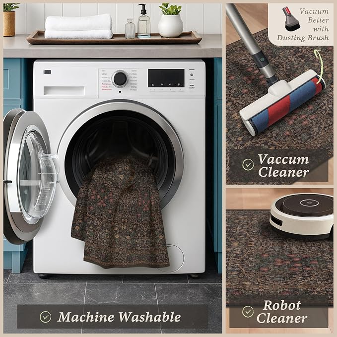 Taupe Brown Kitchen Rug Set of 3, Washable Non-Slip Mats - Image 4