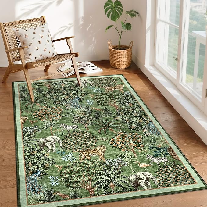 GarveeHome Jungle Animal Print Rug 4x6 Washable Area Rugs - Image 2