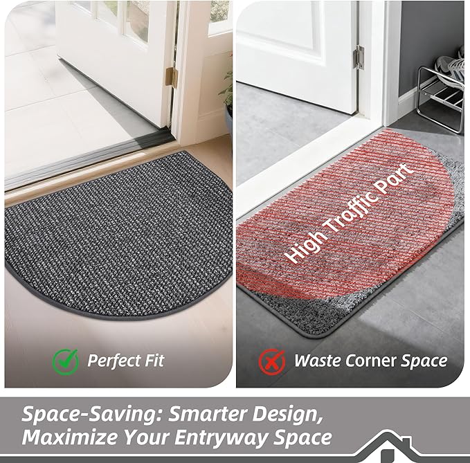 BEQHAUSE Dirt Trapper Door Mat 24" x 36" Half Circle Non-Slip Washable Doormats - Image 6