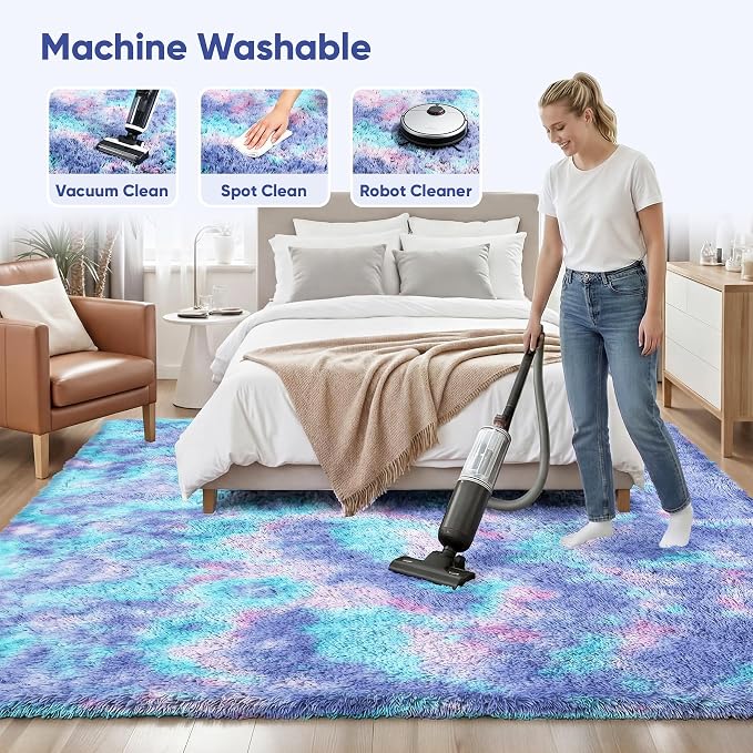 Rainbow Fluffy Rugs for Girls Bedroom: 5x7 Large Shag High Pile Area Rug - Image 8