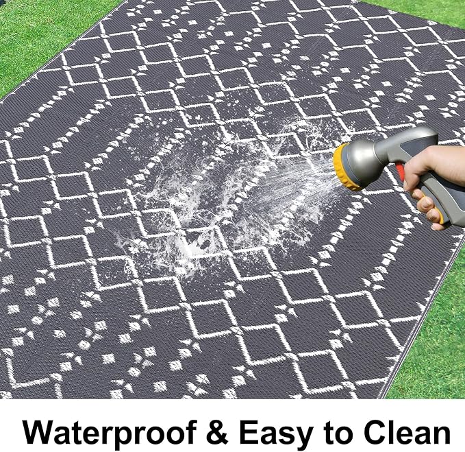 Smiry Outdoor Rug 5x8 ft, Waterproof Reversible Plastic Straw Rugs, Boho - Image 2