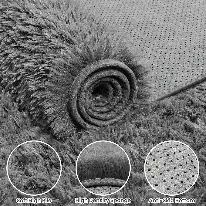 4x6 Area Rugs for Living Room Rug: Soft Fluffy Shag Light Gray Rugs for Bedroom - Image 7