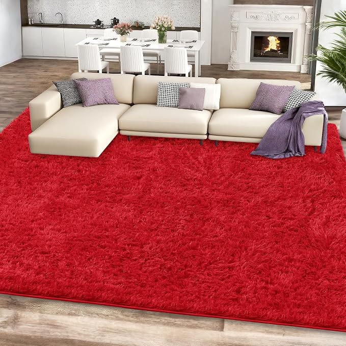 9x12 Red Area Rugs for Living Room, Large Fluffy Shag Rug for Bedroom Nursery - Image 2