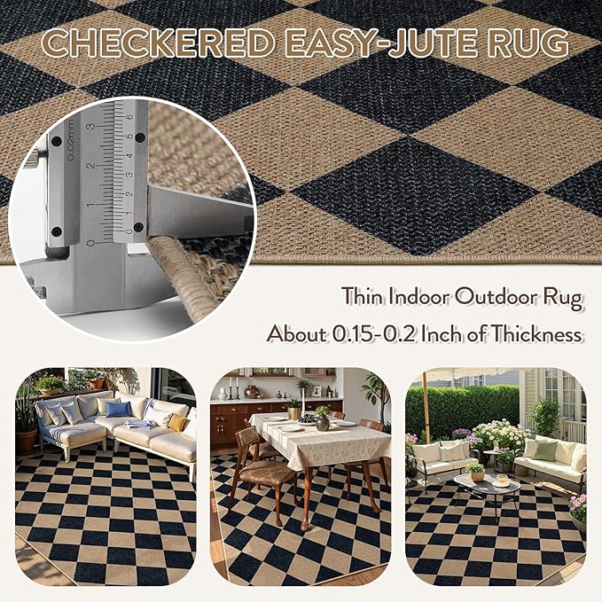 Lahome Colette Checkered Easy Jute Patio Rug, 6x9 Washable Indoor Outdoor Rug - Image 4