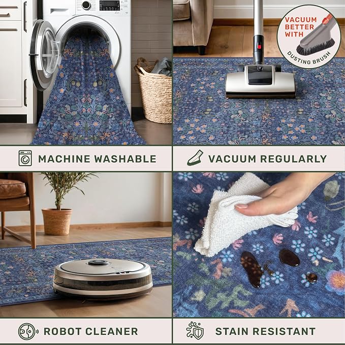 Vintage Dark Blue Living Room Rug 5x8 Area Rug - Image 4