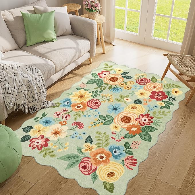 DUKINO 4x6 Area Rug, Floral Non-Slip Indoor Washable Rug - Image 5