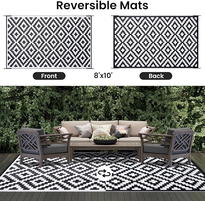Smiry Waterproof Outdoor Rug 8x10 ft, Reversible Plastic Straw Patio Camping - Image 3