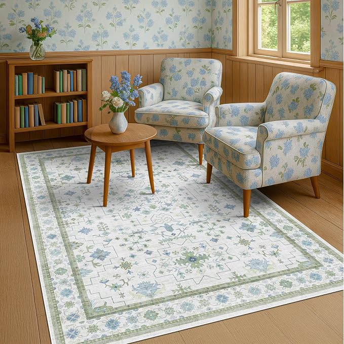 Green and Blue Kids Rugs for Bedroom 5x8 - Image 3