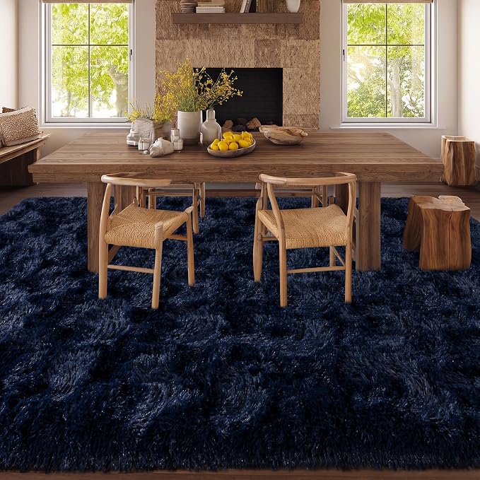 Navy Blue Rug for Living Room, 9x12 Large Fluffy Rugs for Bedroom, Soft Carpet - Image 5