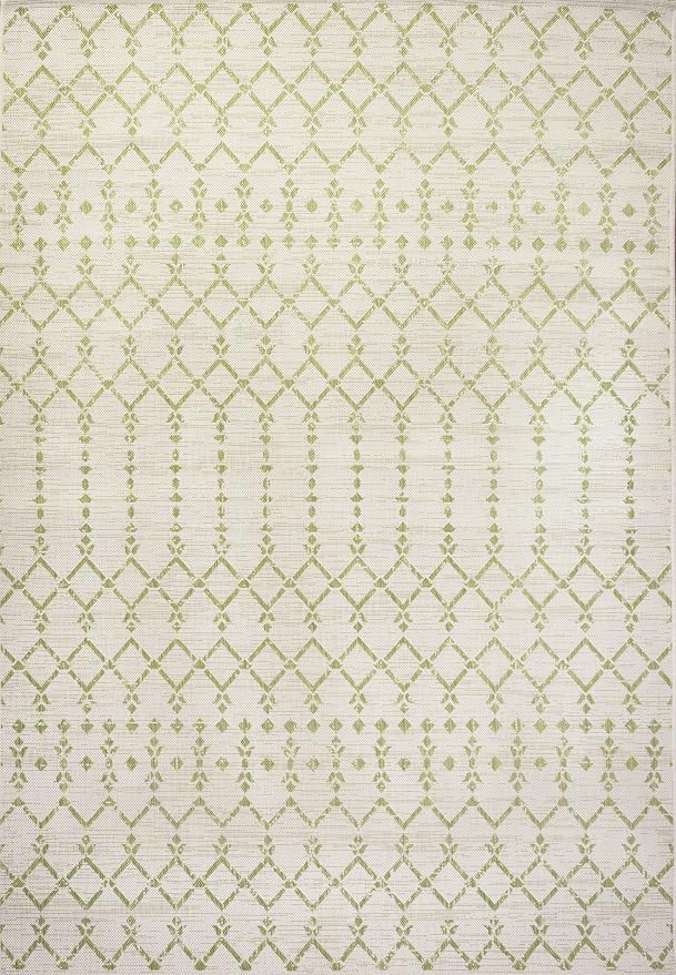 JONATHAN Y Moroccan Geometric Indoor Outdoor Area Rug 3X5 Cream/Green, Ourika - Image 8