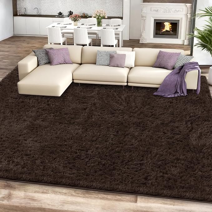 8x10 Brown Area Rugs for Living Room, Large Fluffy Shag Rug for Bedroom Nursery by Unknown