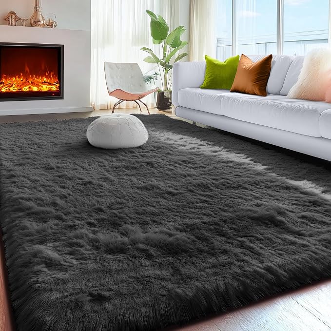 PAGISOFE 4x6 Fluffy Bedroom Rugs Black Modern Living Room Area Rug Fuzzy Shaggy by PAGISOFE