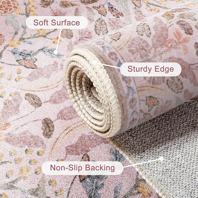 AMTOVO 5x7 Washable Area Rugs for Living Room, Vintage Boho Floral Distressed - Image 6