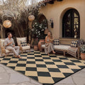 Outdoor Plastic Checkered Rug Waterproof Patio 9x12 Black Brown Diamond by WondRg