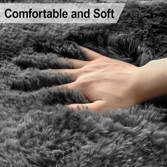 3x5 Dark Grey and Black Shaggy Rug - Image 4