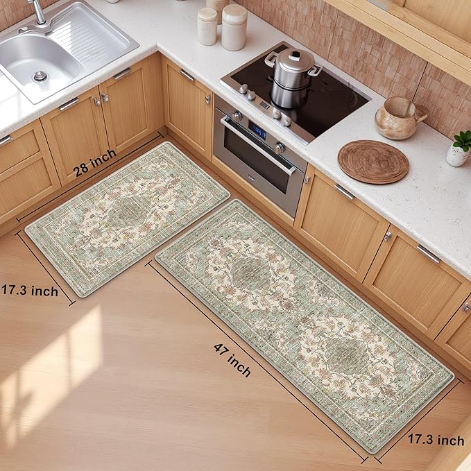 Boho Kitchen Mats for Floor 2 Piece Set Anti Fatigue Cushioned PVC Kitchen Rugs - Image 2