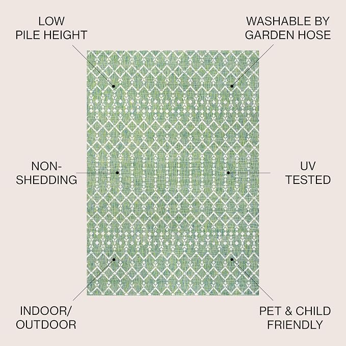 JONATHAN Y Moroccan Geometric Indoor Outdoor Square Area Rug 5X5 Green/Cream - Image 2