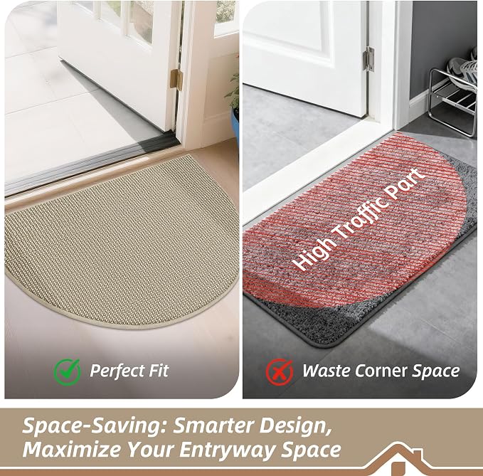 BEQHAUSE Dirt Trapper Door Mat 24" x 36" Half Circle Non-Slip Washable Doormats - Image 6