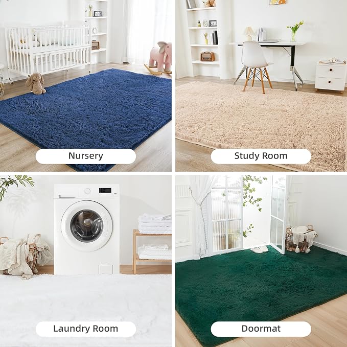 Litanika 4x6 Shag Area Rug for Living Room Bedroom, Dark Blue High Pile Ultra - Image 7