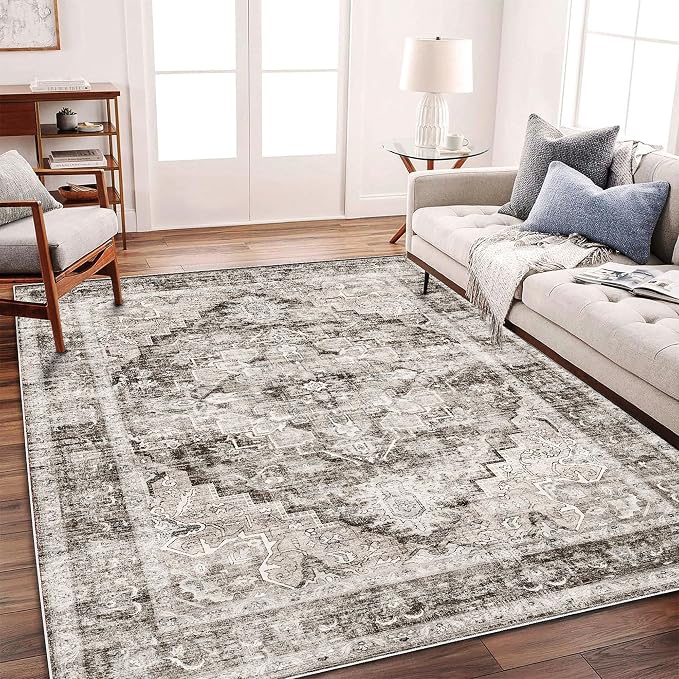 CHAMPLANT Area Rug 6'x9' Deep Khaki Washable Vintage Traditional Floor Cover by CHAMPLANT