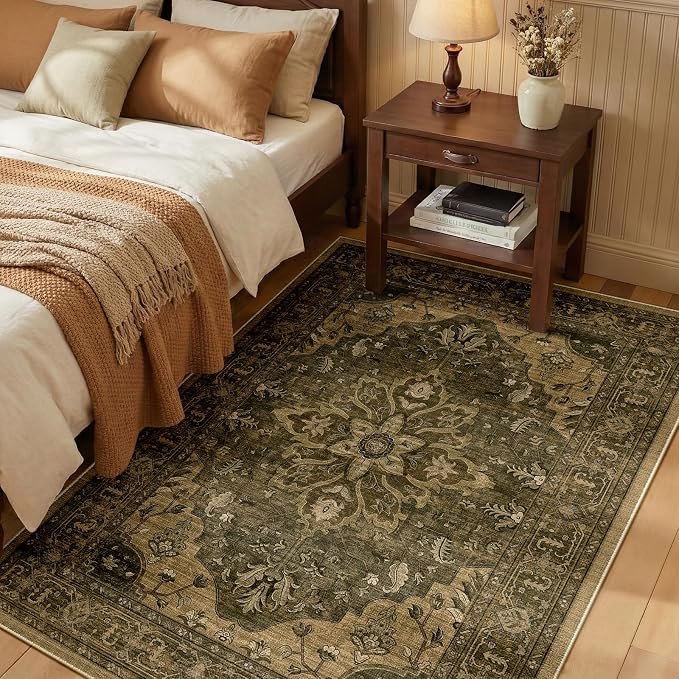 RELEANY Area Rugs 3'x4' Washable Non-Slip, Floral Vintage Distress Medallion by RELEANY
