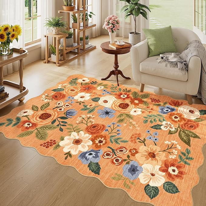 DUKINO 4x6 Area Rug, Floral Non-Slip Indoor Washable Rug by DUKINO