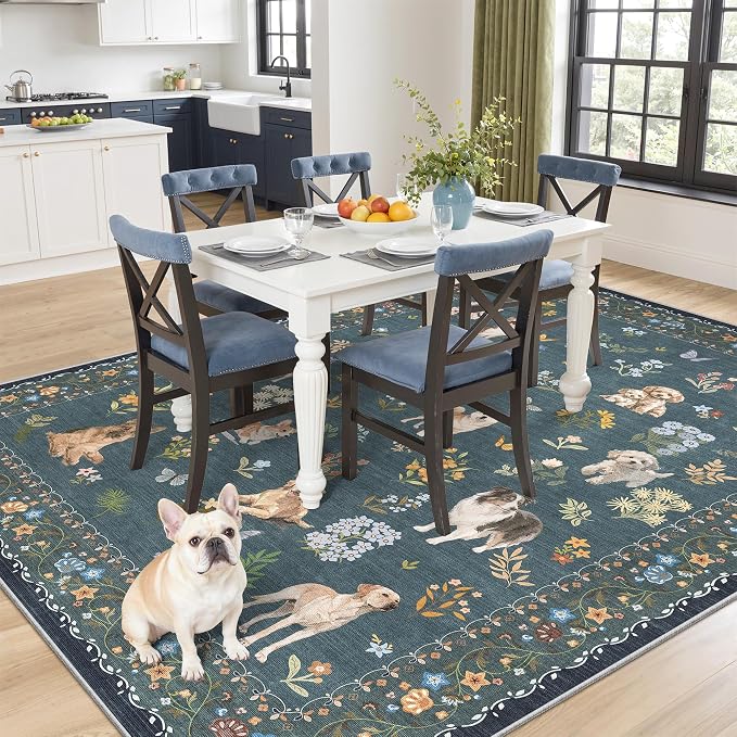 Soalmost Dog 5x7 Area Rugs for Living Room, Machine Washable Animal Floral - Image 3