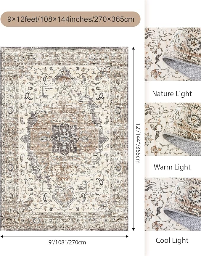befbee 9x12 Area Rugs for Living Room, Ultra-Thin Washable Rug, Non-Slip - Image 2