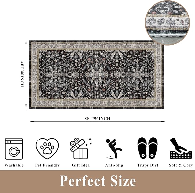 4x8 Rug Washable for Entryway Kitchen – Non-Slip Rubber Backed Area Rug for - Image 2