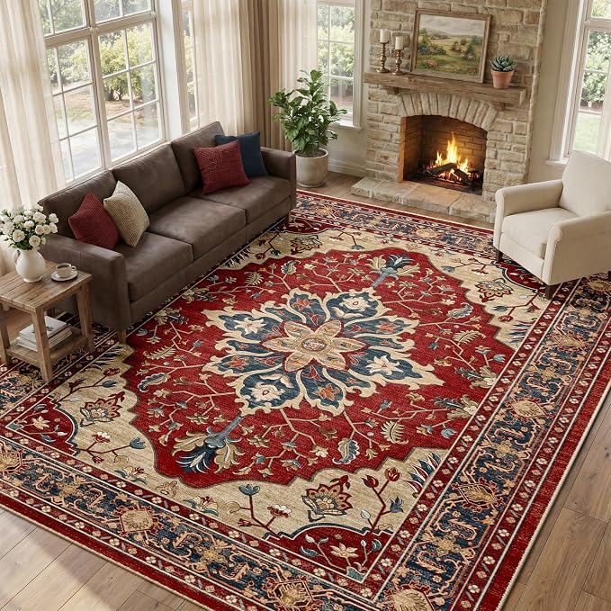 RELEANY Area Rugs Large 10'x14' Washable Non-Slip, Floral Vintage Distress - Image 2