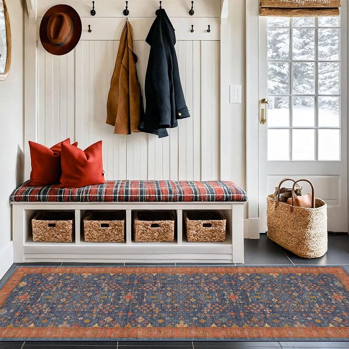 Hazo Haus Navy Blue Washable Hallway Runner Rug 2x10 Non Slip Rugs - Image 9