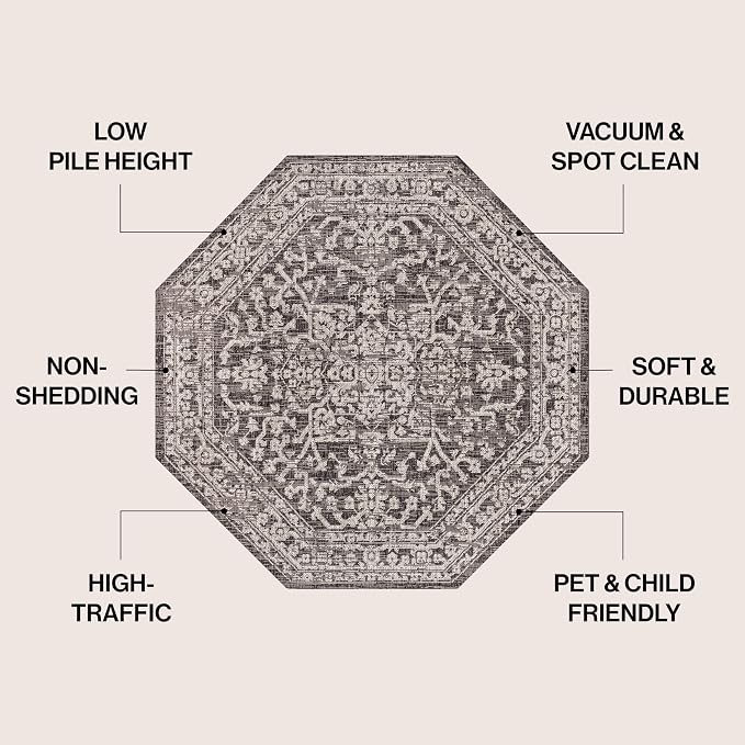 JONATHAN Y Boho Medallion Indoor Outdoor Octagon Area Rug 5 Ft Black/Gray - Image 2