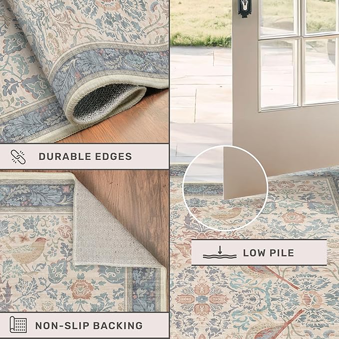 Boho Natural Red Blue 3x5 Entryway Rug, Washable Mudroom Area Rug, Modern - Image 5