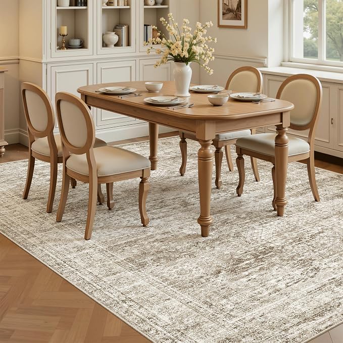 Soalmost 5x8 Area Rugs Brown Low Pile Indoor Washable Trendy Faded Style Rugs - Image 4