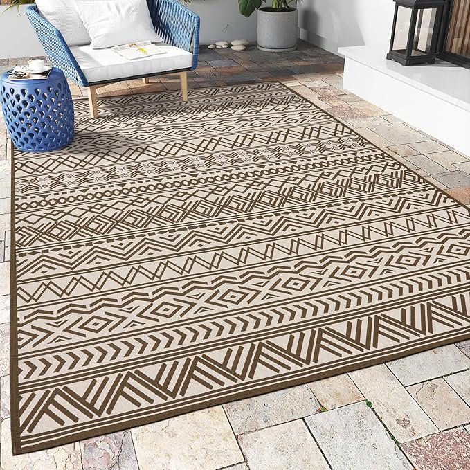 Outdoor Rug Carpet 9x12 ft, Flatweave Textured Outdoor Patio Rug Non Slip by MontVoo